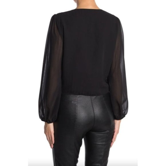 WAYF Lace Trim Knotted Long Sleeve Blouse Black Women's Size M - Picture 3 of 11